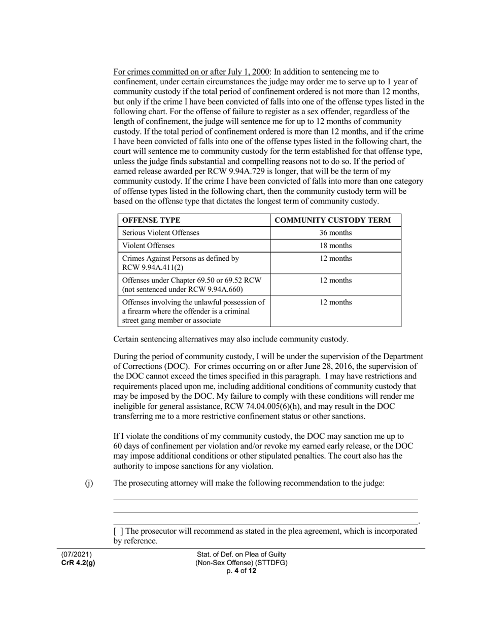 Form CRR4.2(G) NON-SEX OFFENSE Statement of Defendant on Plea of Guilty to Non-sex Offense (Felony) (Sttdfg) - Washington, Page 4