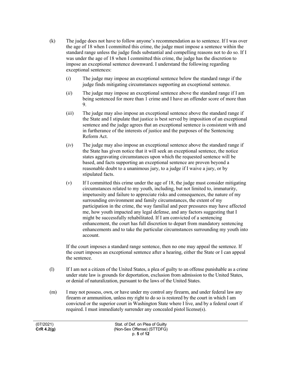 Form CRR4.2(G) NON-SEX OFFENSE Statement of Defendant on Plea of Guilty to Non-sex Offense (Felony) (Sttdfg) - Washington, Page 5