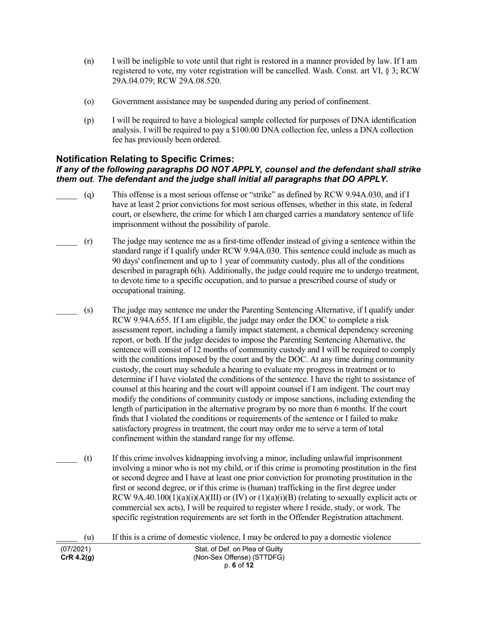 Form CRR4.2(G) NON-SEX OFFENSE Statement of Defendant on Plea of Guilty to Non-sex Offense (Felony) (Sttdfg) - Washington, Page 6