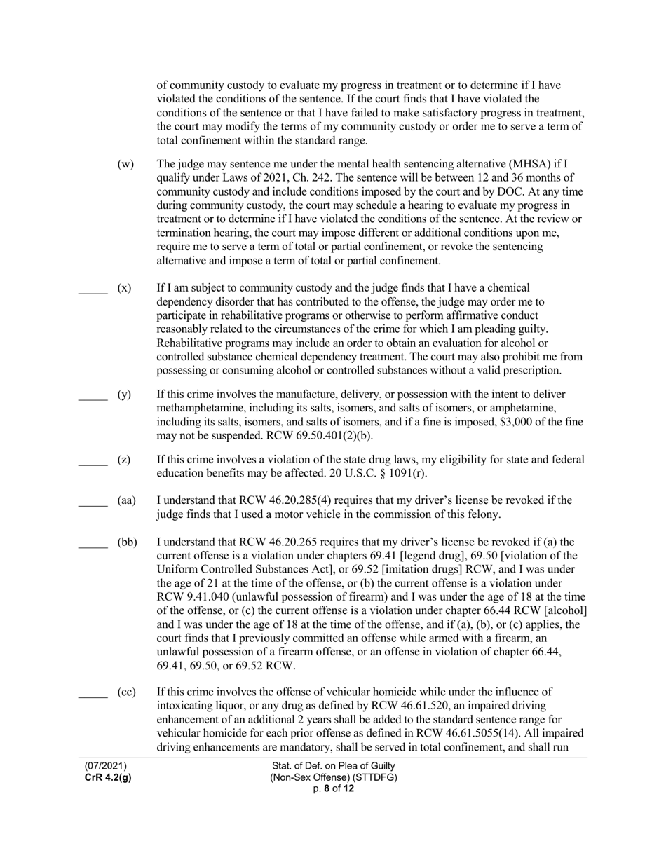 Form CRR4.2(G) NON-SEX OFFENSE Statement of Defendant on Plea of Guilty to Non-sex Offense (Felony) (Sttdfg) - Washington, Page 8