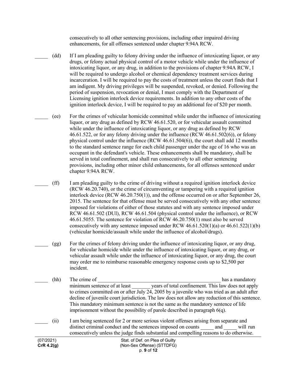 Form CRR4.2(G) NON-SEX OFFENSE Statement of Defendant on Plea of Guilty to Non-sex Offense (Felony) (Sttdfg) - Washington, Page 9