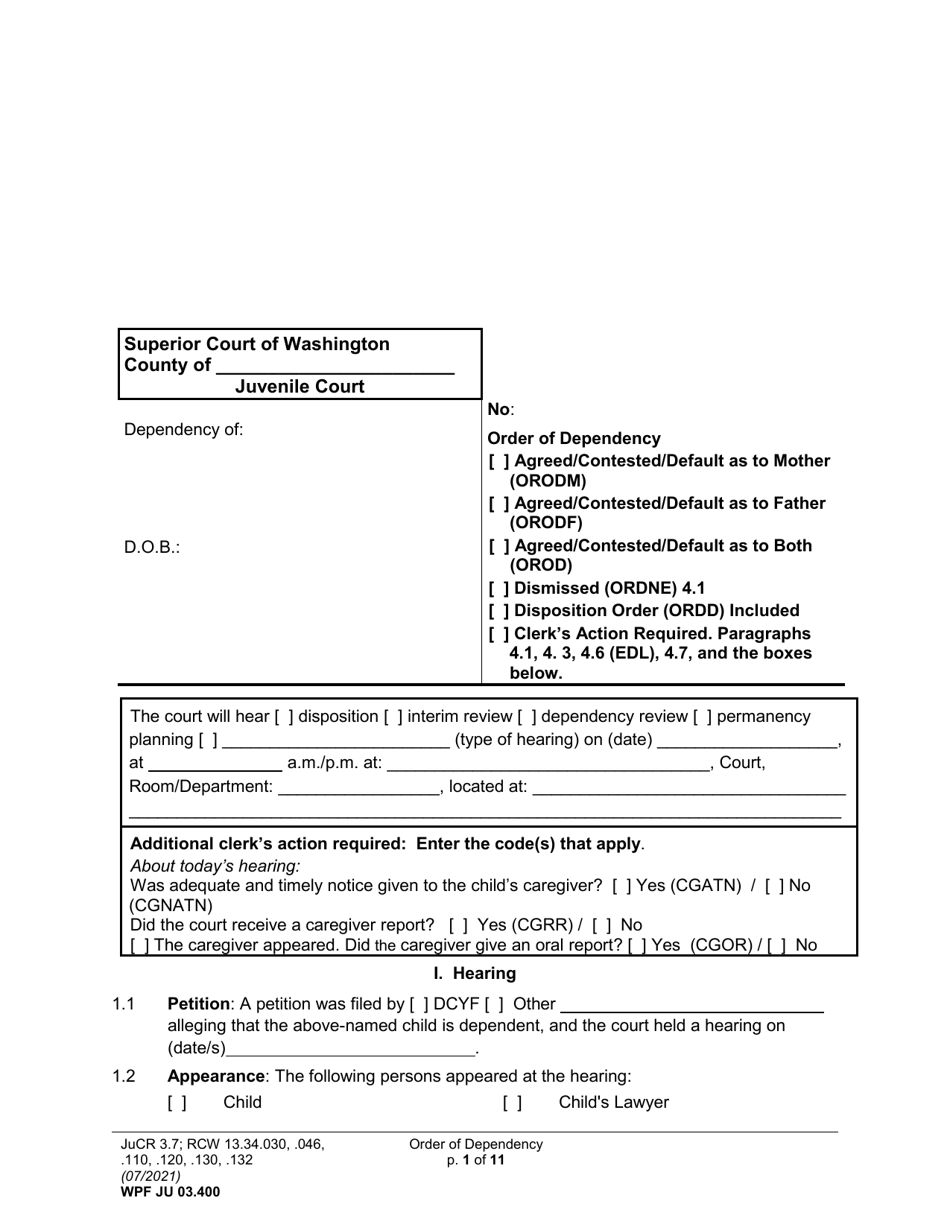 Form WPF JU03.400 Order of Dependency (Orodm) (Orodf) (Orod) (Ordne) (Ordd) - Washington, Page 1