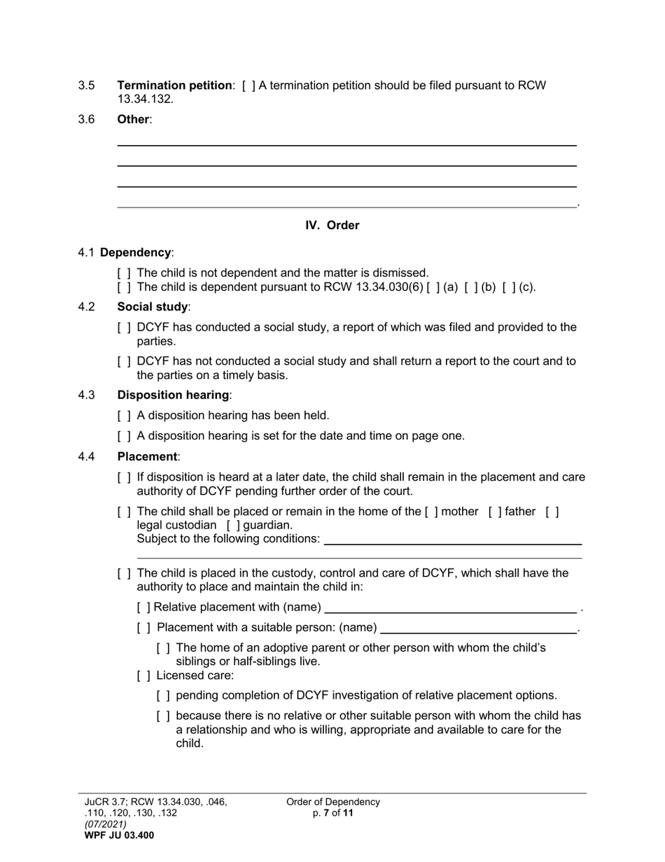 Form WPF JU03.400 Order of Dependency (Orodm) (Orodf) (Orod) (Ordne) (Ordd) - Washington, Page 7
