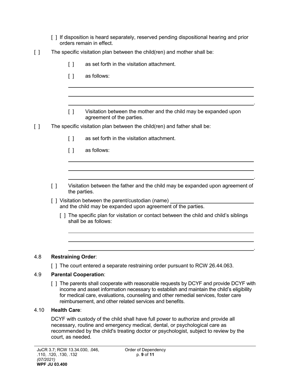 Form WPF JU03.400 Order of Dependency (Orodm) (Orodf) (Orod) (Ordne) (Ordd) - Washington, Page 9