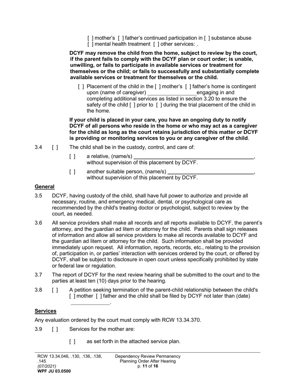 Form WPF JU03.0500 Order After Hearing: First Dependency Review (Fdprho) / Dependency Review (Dprho) / Permanency Planning (Orpp) - Washington, Page 11