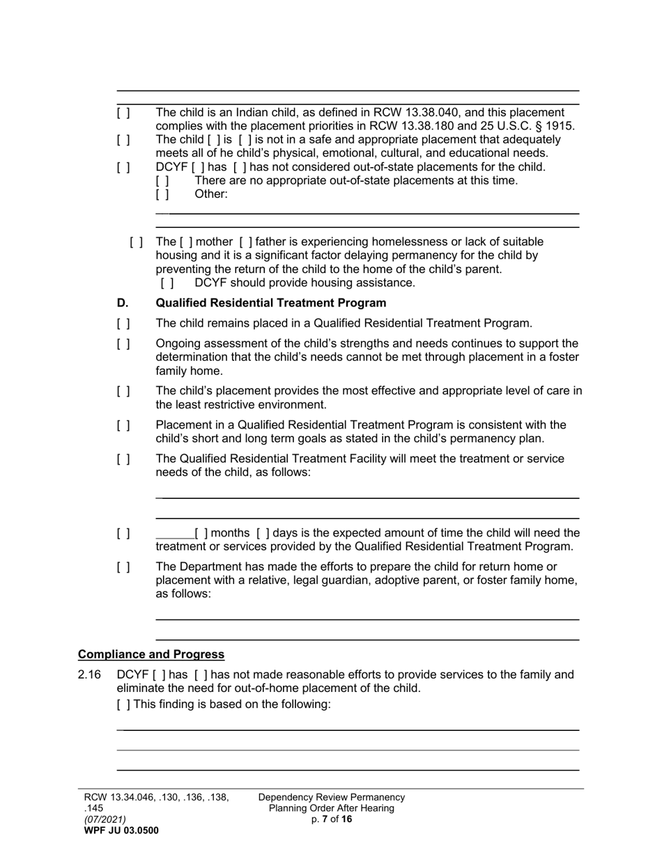 Form WPF JU03.0500 Order After Hearing: First Dependency Review (Fdprho) / Dependency Review (Dprho) / Permanency Planning (Orpp) - Washington, Page 7