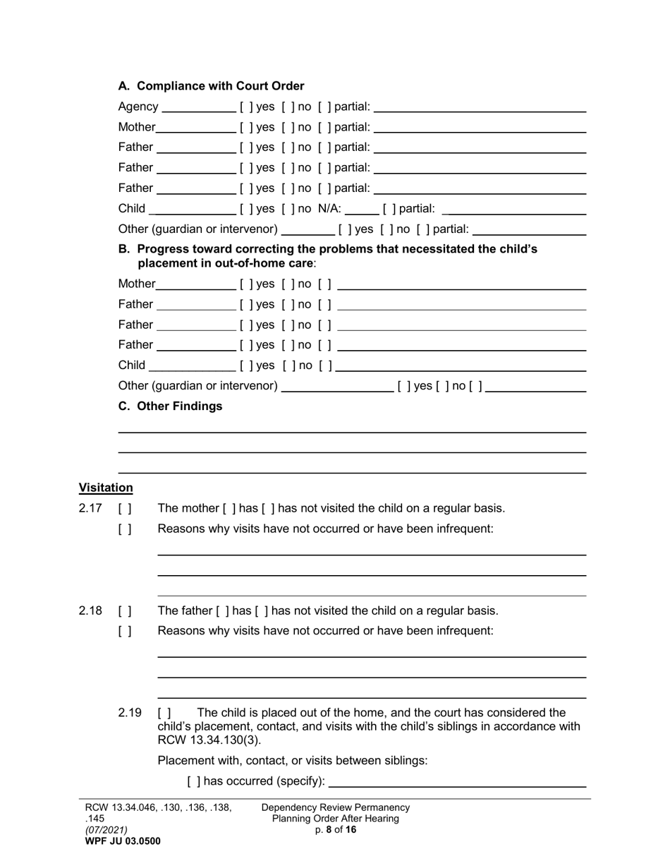 Form WPF JU03.0500 Order After Hearing: First Dependency Review (Fdprho) / Dependency Review (Dprho) / Permanency Planning (Orpp) - Washington, Page 8
