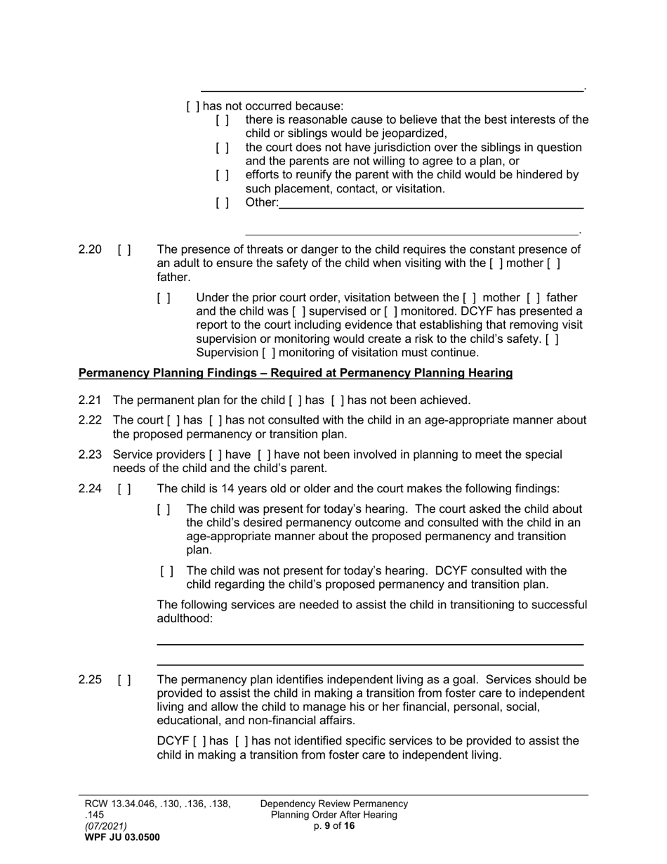 Form WPF JU03.0500 Order After Hearing: First Dependency Review (Fdprho) / Dependency Review (Dprho) / Permanency Planning (Orpp) - Washington, Page 9