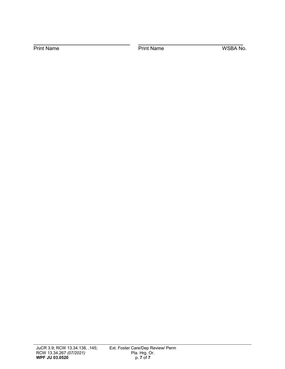 Form WPF JU03.0520 Extended Foster Care / Dependency Review Hearing Order (Dprho) / Permanency Planning Hearing Order (Orpp) - Washington, Page 7