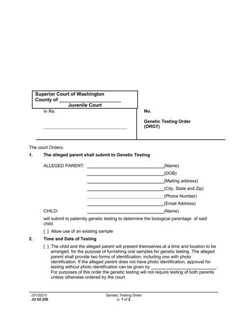 Form JU02.250  Printable Pdf