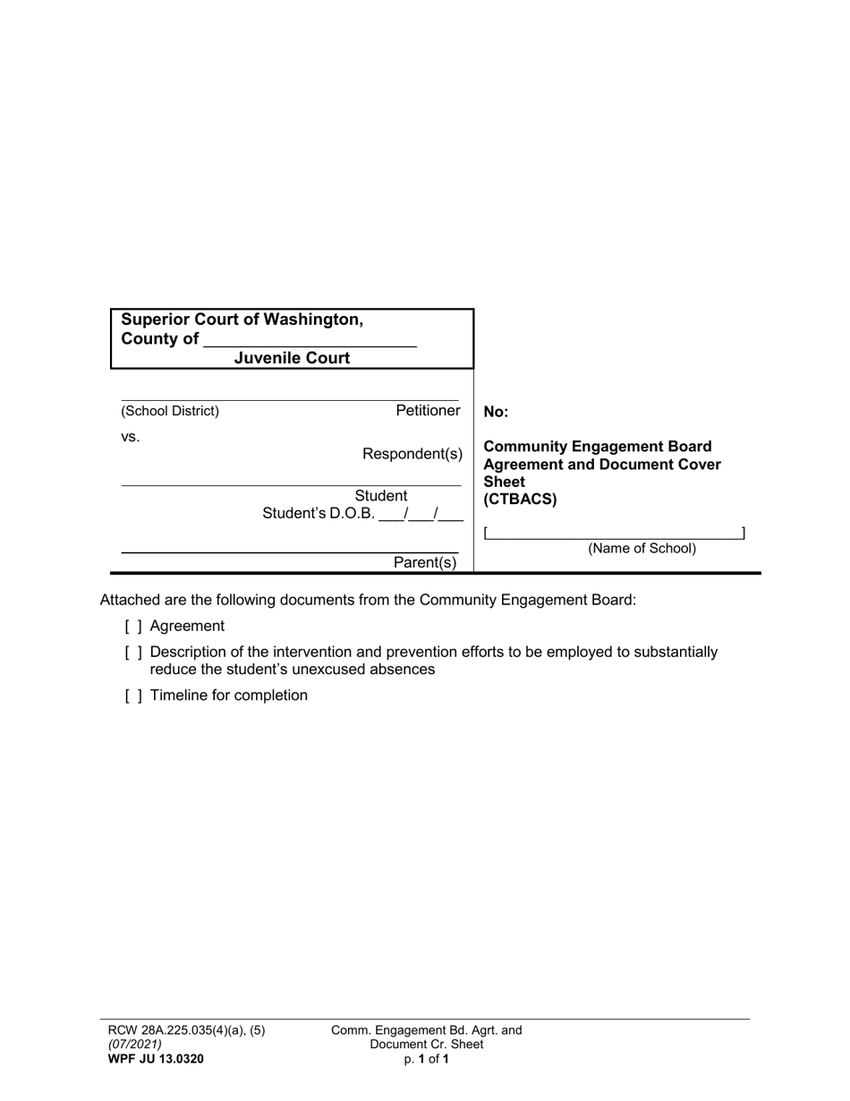 Form WPF JU13.0320 Community Engagement Board Agreement and Document Cover Sheet (Ctbacs) - Washington, Page 1