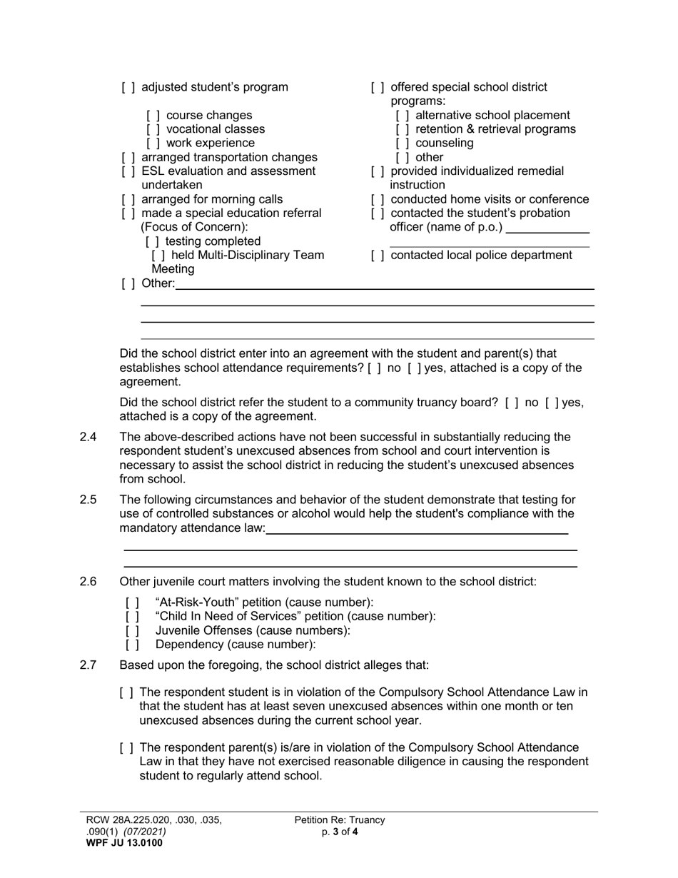 Form WPF JU13.0100 Petition Regarding Truancy (Pttru) - Washington, Page 3