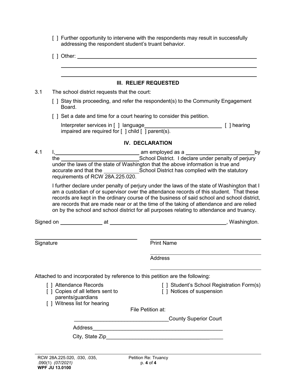 Form WPF JU13.0100 Petition Regarding Truancy (Pttru) - Washington, Page 4