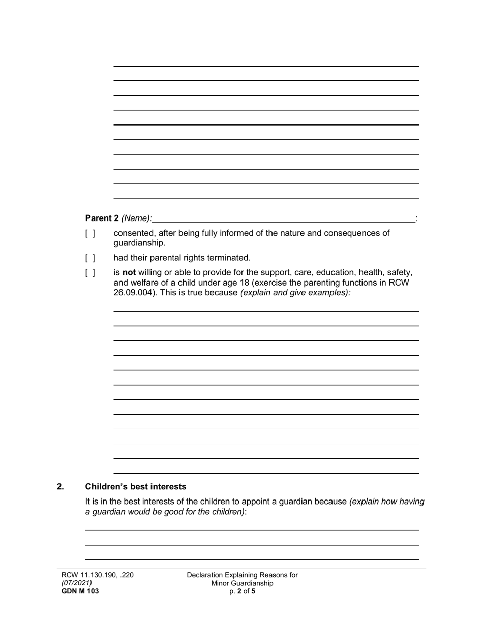 Form GDN M103 Download Printable PDF or Fill Online Declaration ...