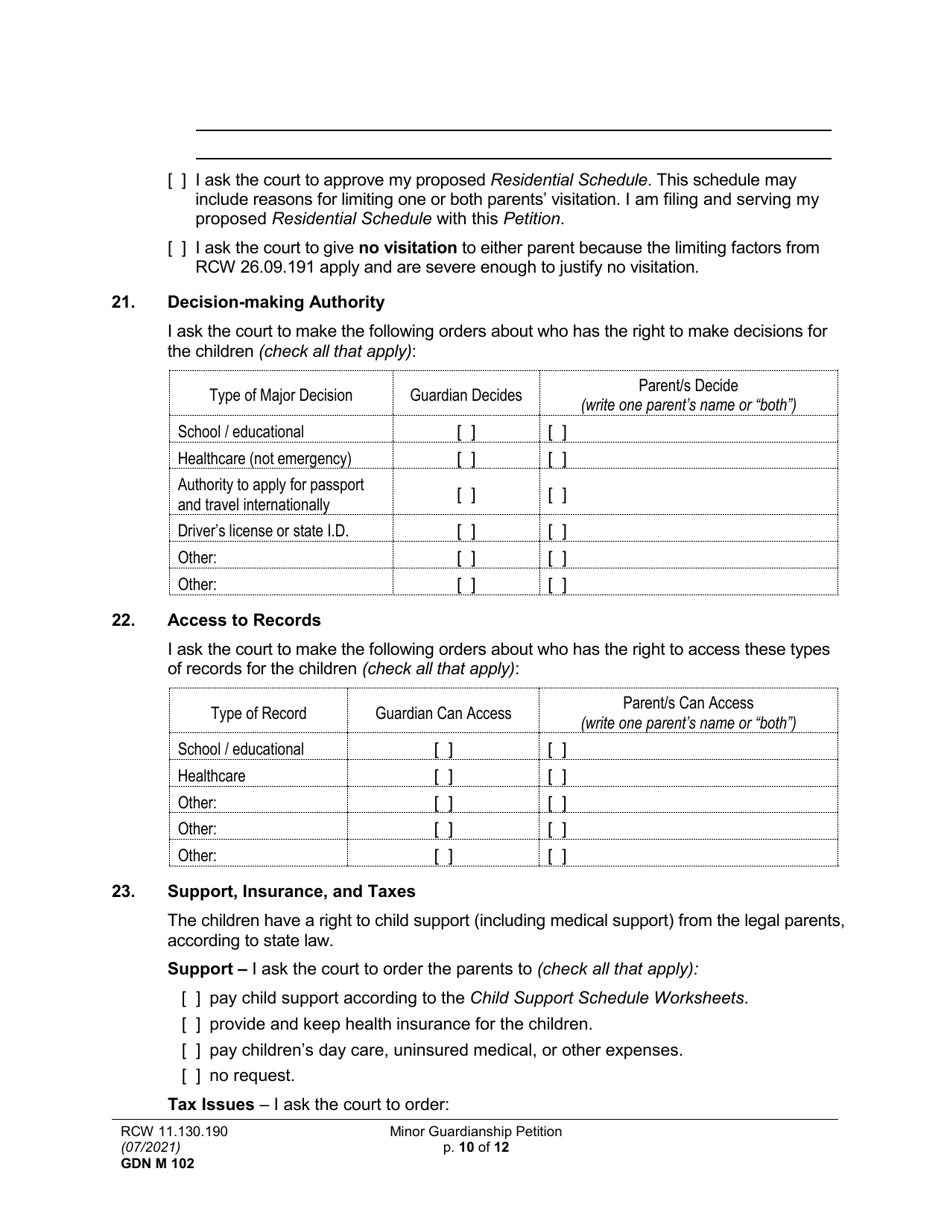 Form GDN M102 Minor Guardianship Petition - Washington, Page 10