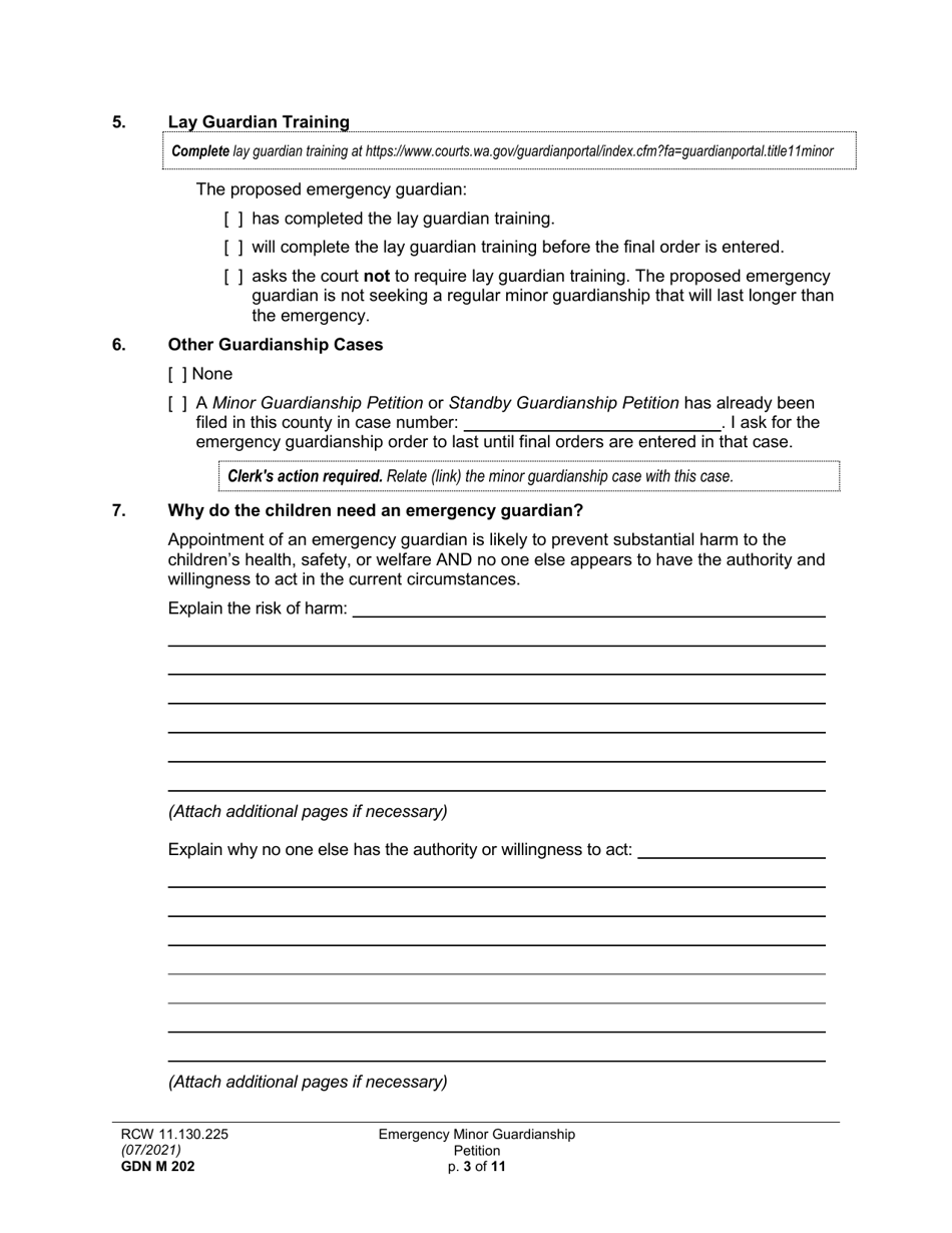 Form GDN M202 Emergency Minor Guardianship Petition - Washington, Page 3
