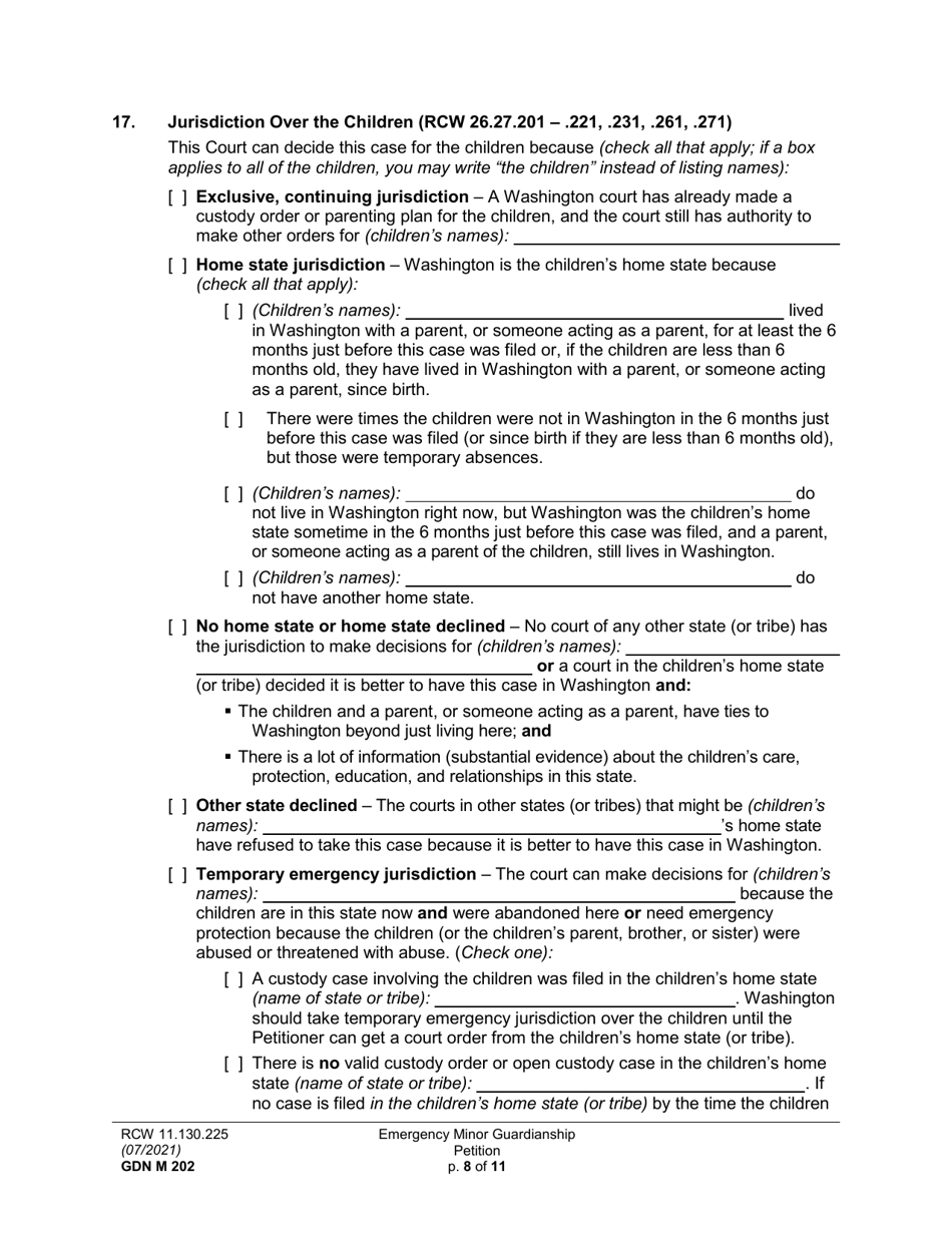 Form GDN M202 Emergency Minor Guardianship Petition - Washington, Page 8