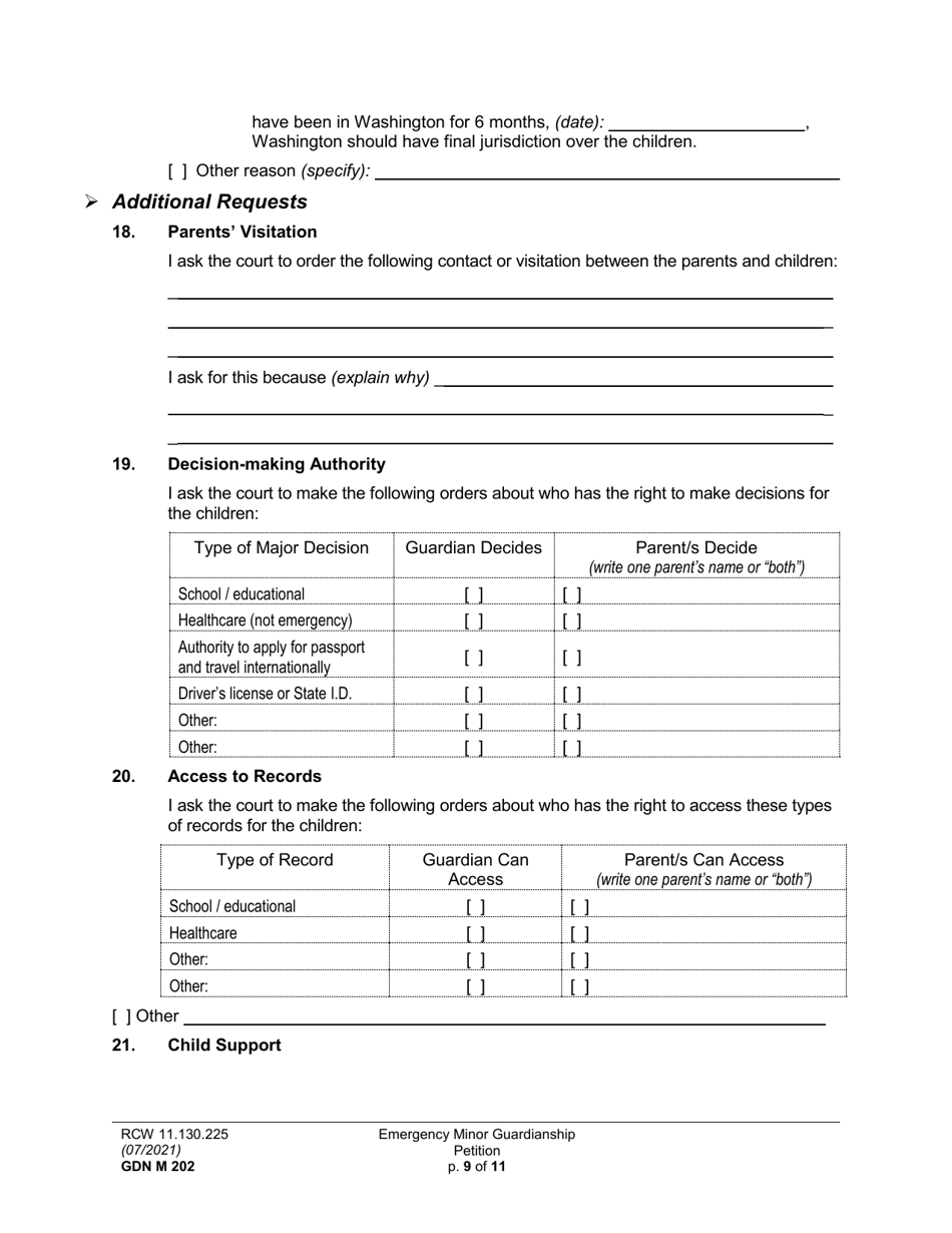 Form GDN M202 Emergency Minor Guardianship Petition - Washington, Page 9