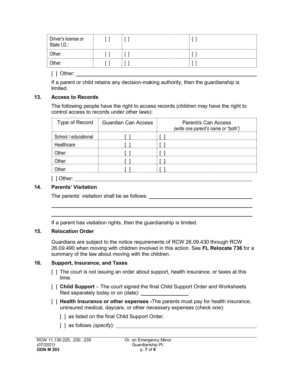 Form GDN M203 Order on Emergency Minor Guardianship Petition - Washington, Page 7