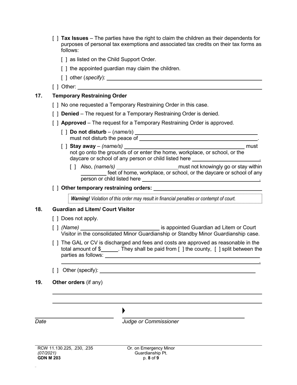 Form GDN M203 Order on Emergency Minor Guardianship Petition - Washington, Page 8