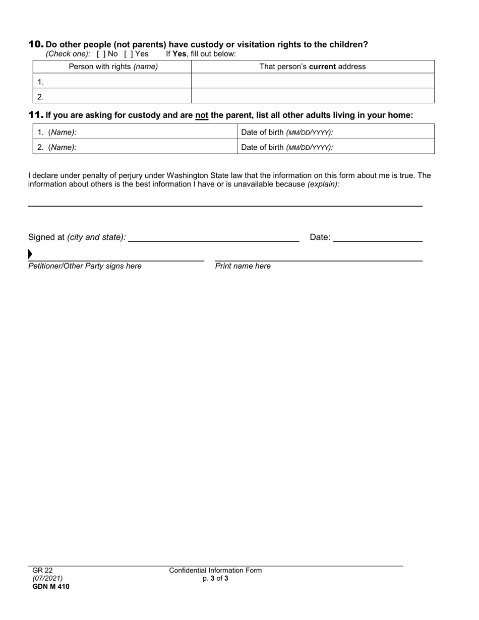 Form GDN M410 Confidential Information Sheet - Washington, Page 3