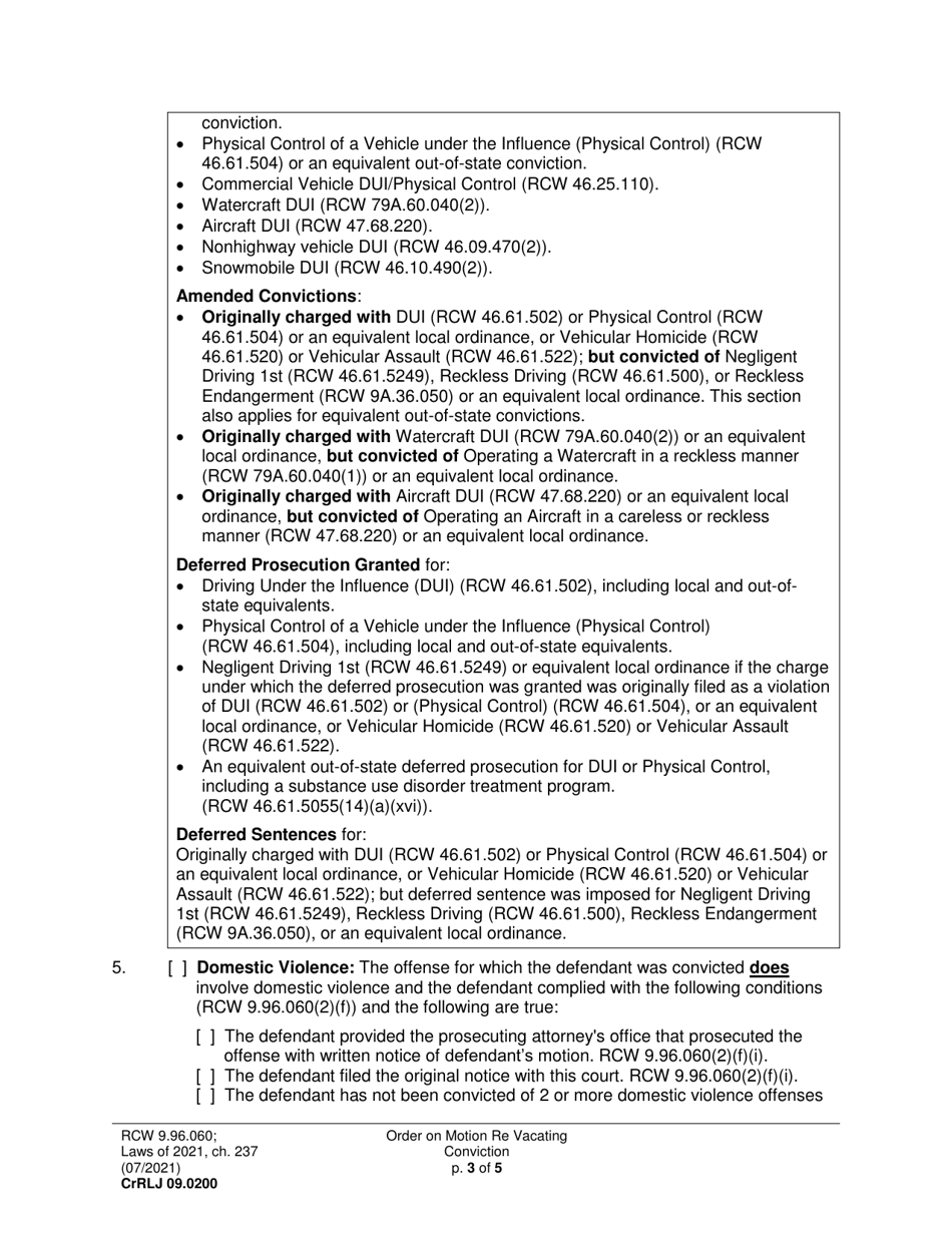 Form CrRLJ09.0200 Order on Motion Re: Vacating Conviction - Washington, Page 3