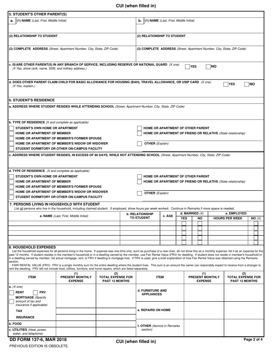 DD Form 137-6 Dependency Statement - Full Time Student 21 - 22 Years of Age, Page 2