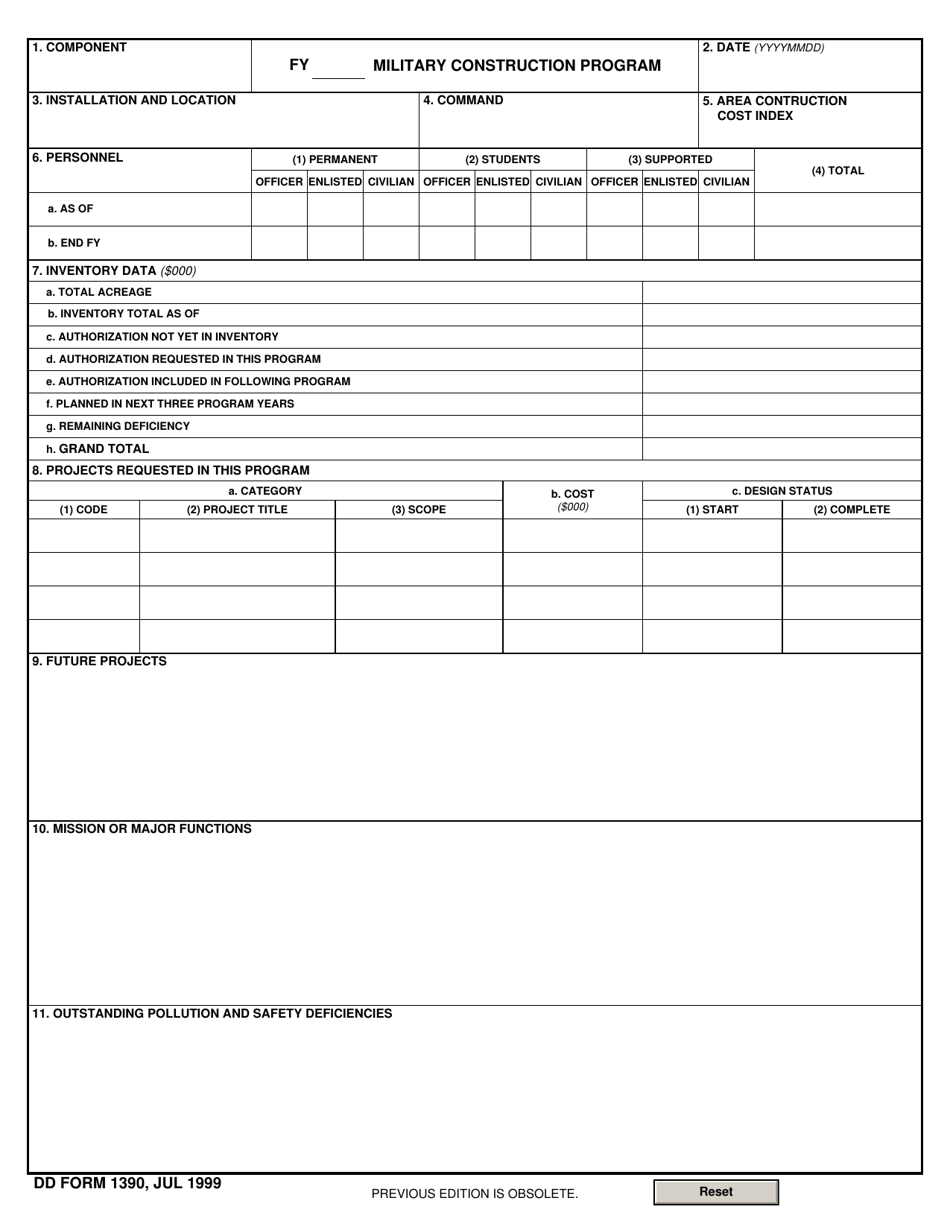 DD Form 1390 Military Construction Program, Page 1
