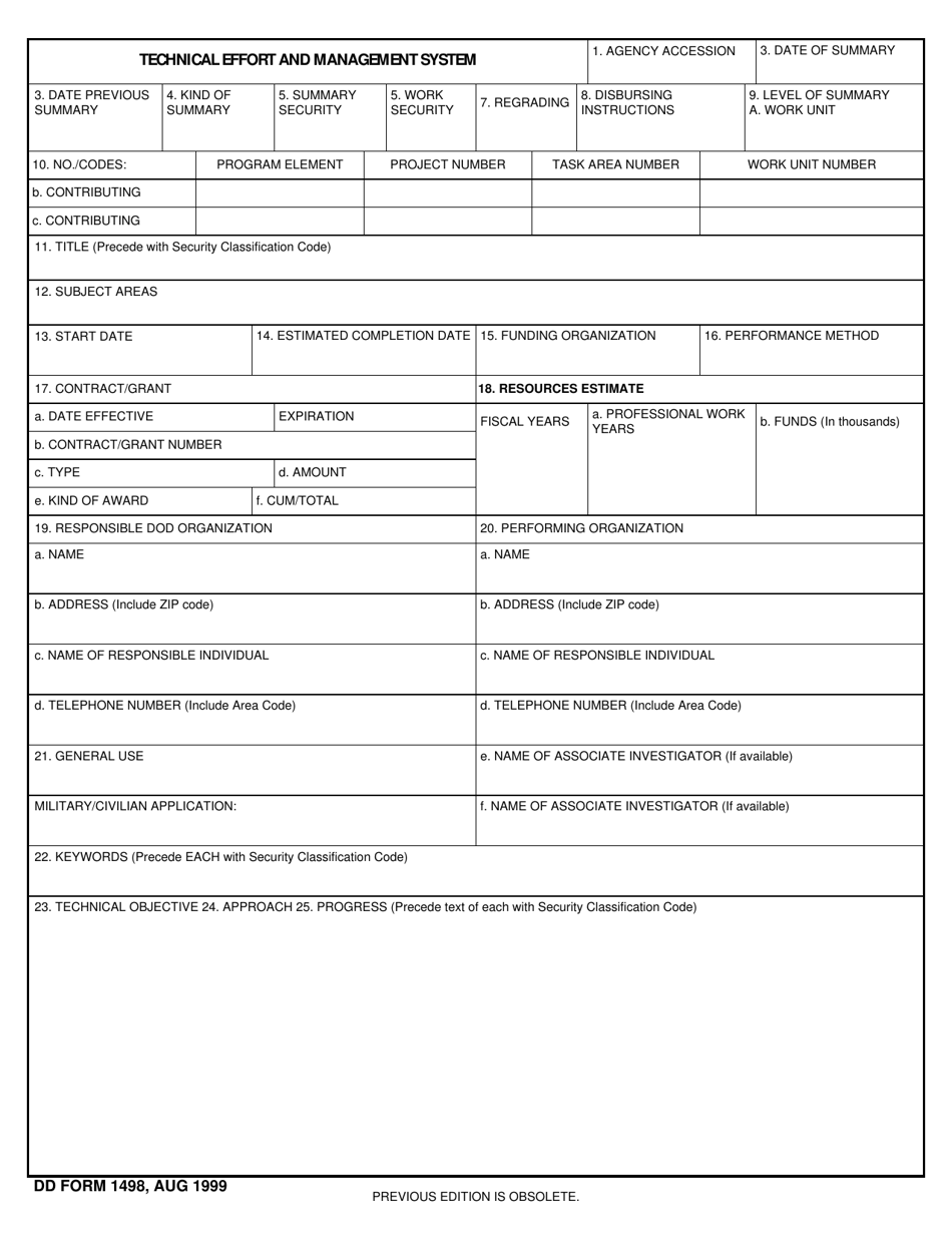 DD Form 1498 - Fill Out, Sign Online and Download Fillable PDF ...