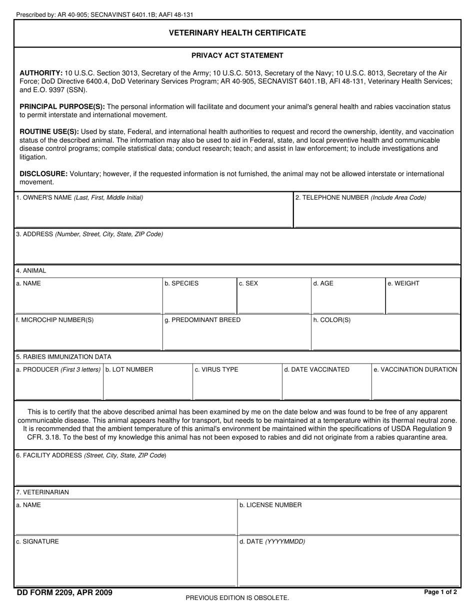 Veterinary Health Certificate Template