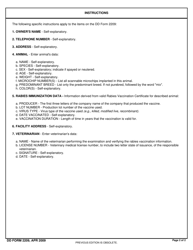 DD Form 2209 Veterinary Health Certificate, Page 2