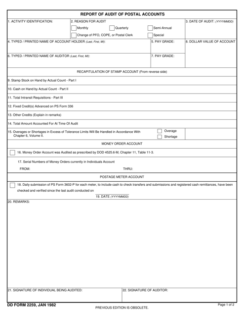 DD Form 2259  Printable Pdf