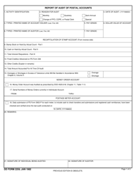 DD Form 2259 Report of Audit of Postal Accounts