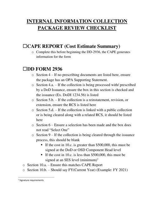 Internal Information Collection Package Review Checklist Download Pdf