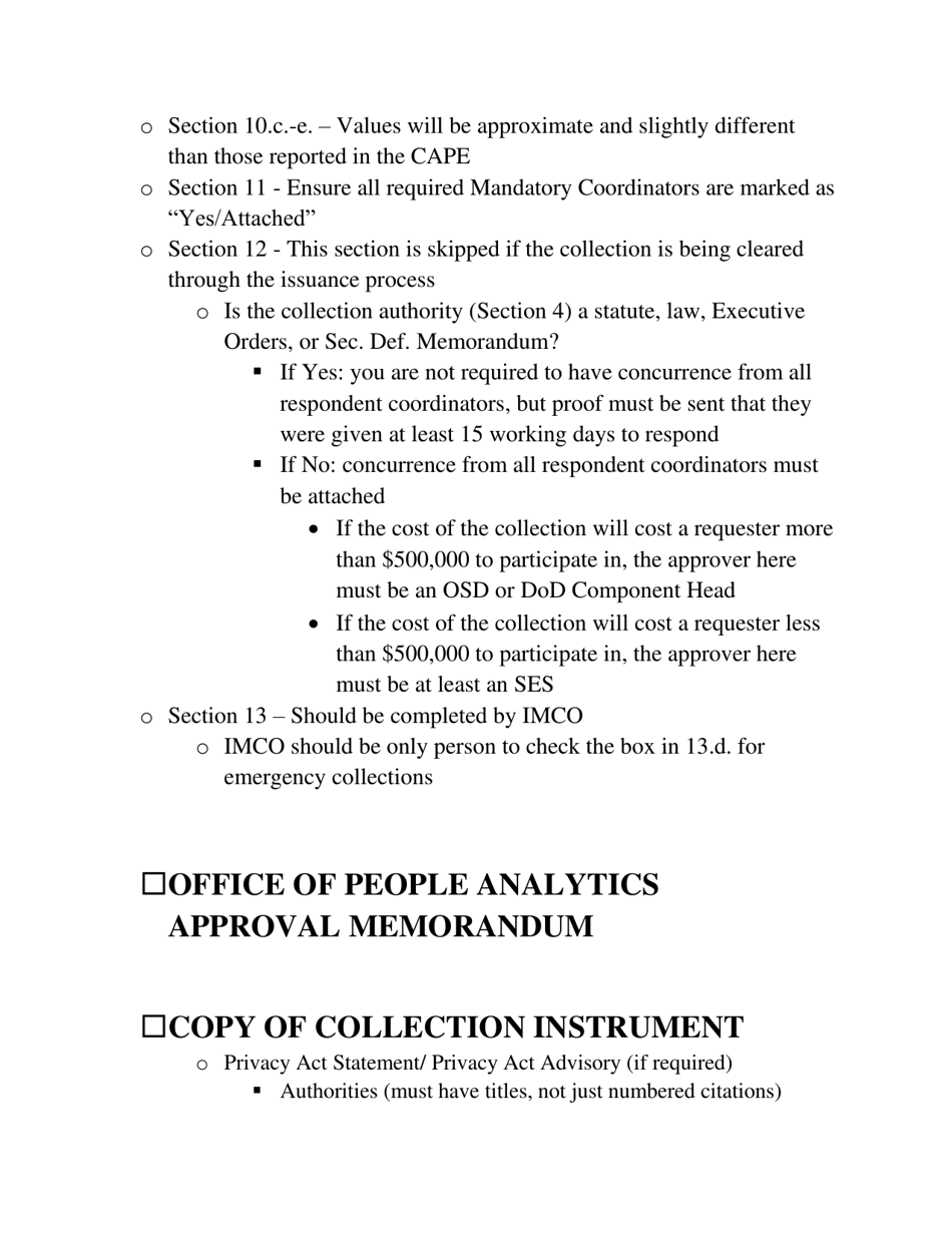 Internal Information Collection Package Review Checklist, Page 2