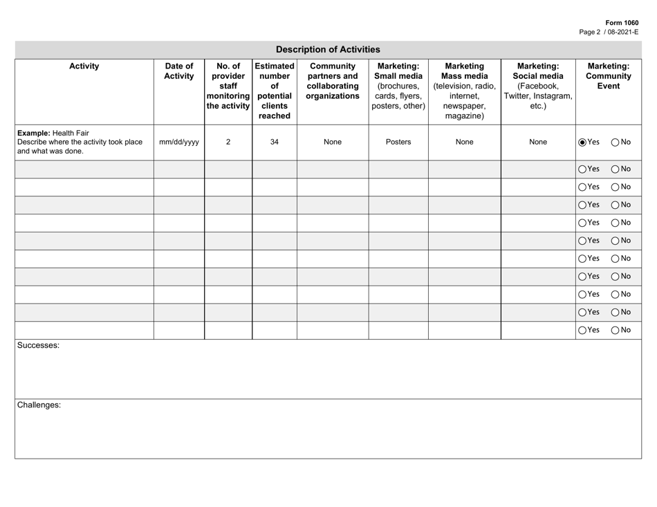 Form 1060 Promotion and Outreach Quarterly Report - Texas, Page 2