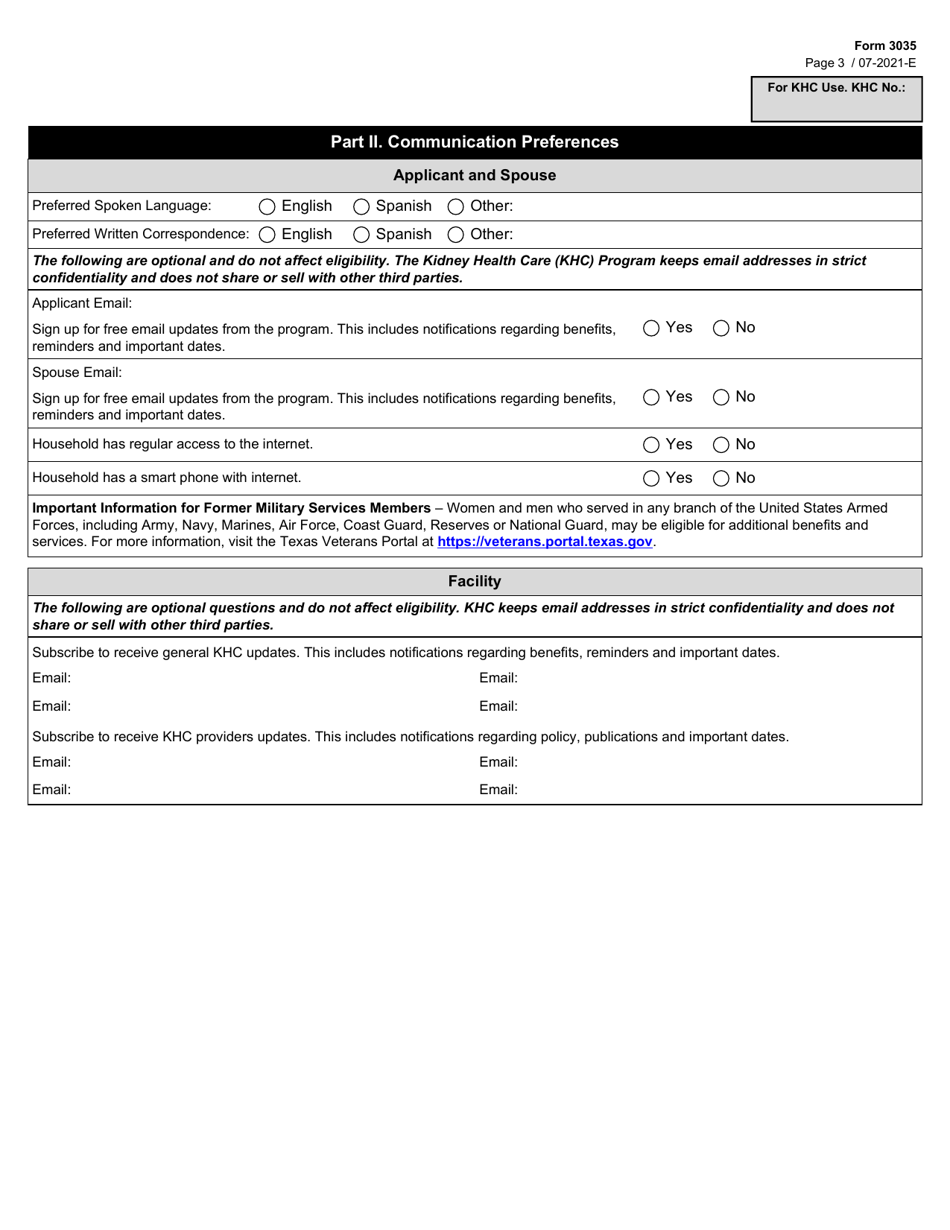 Form 3035 Kidney Health Care Program Application - Texas, Page 3