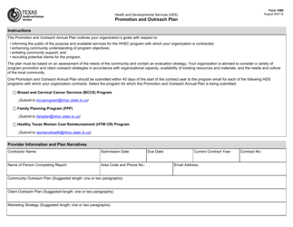 Form 1080 Promotion and Outreach Plan - Texas