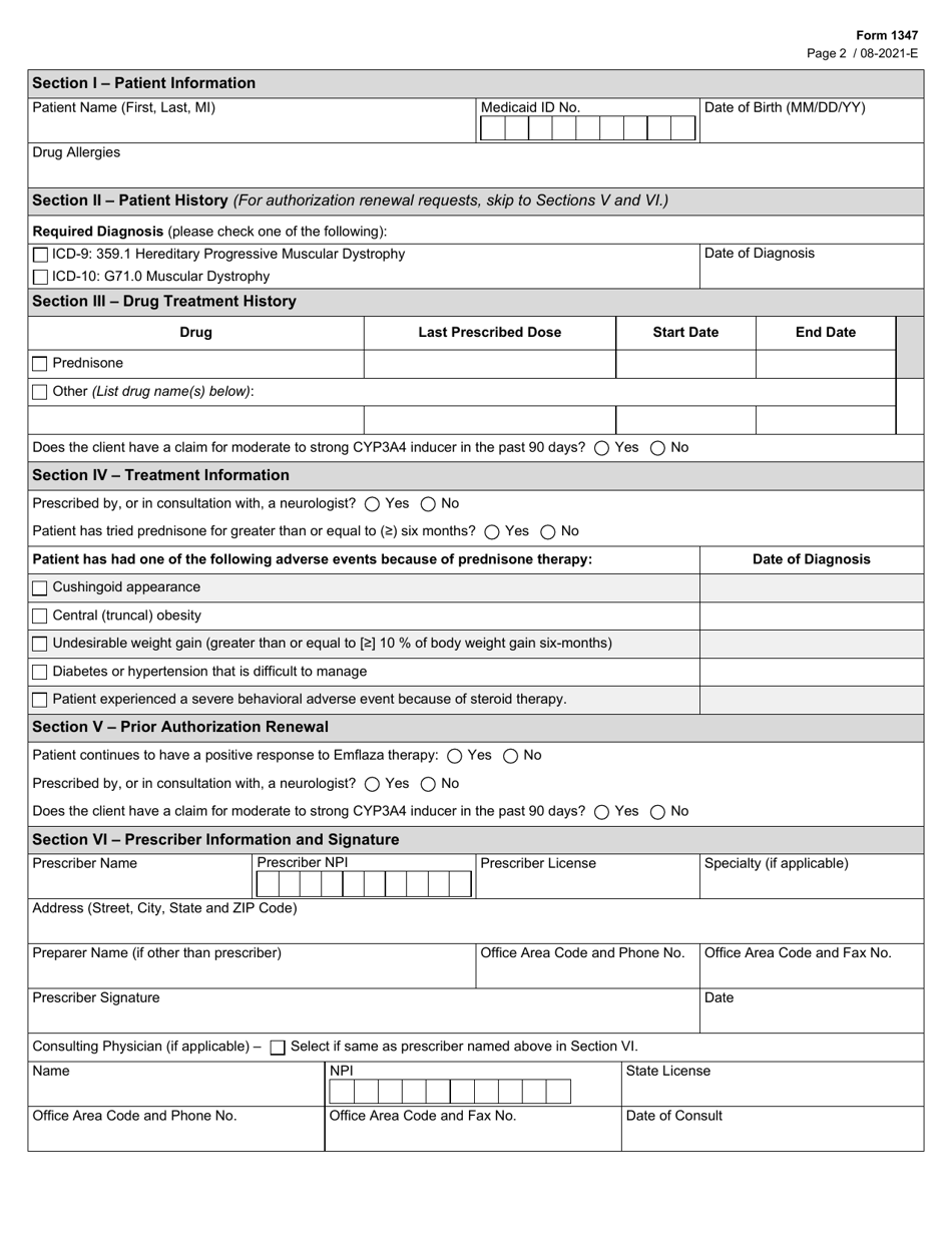 Form 1347 Download Fillable Pdf Or Fill Online Emflaza Standard Prior Authorization Addendum 5862