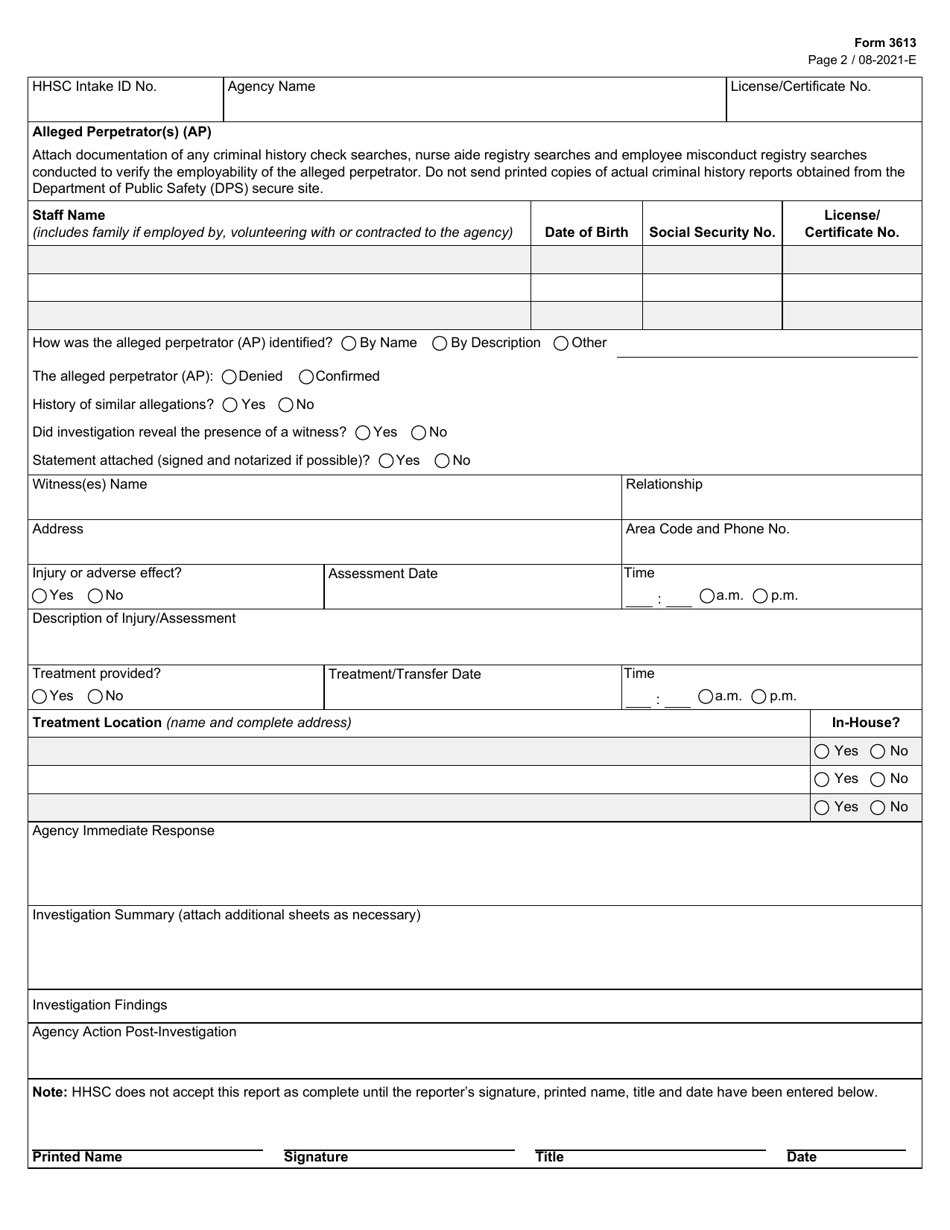 Form 3613 Download Fillable PDF or Fill Online Provider Investigation ...