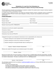 Form 8625-D Designation of a Long-Term Care Ombudsman as Representative and Request to Appeal a Nursing Facility Discharge - Texas