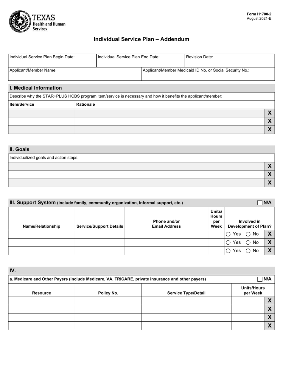 Form H1700-2 Download Fillable PDF or Fill Online Individual Service ...