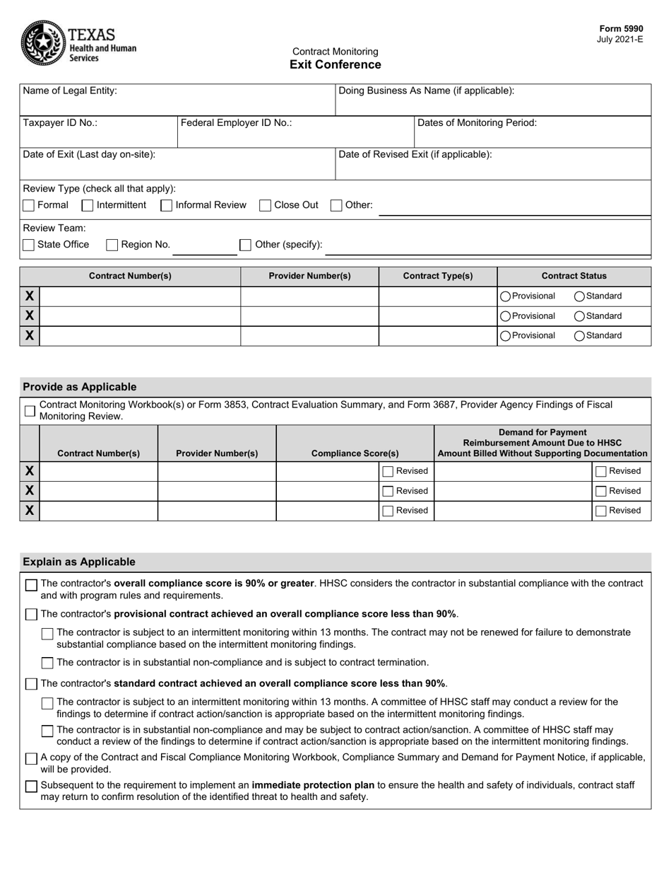 Form 5990 Contract Monitoring Exit Conference - Texas, Page 1