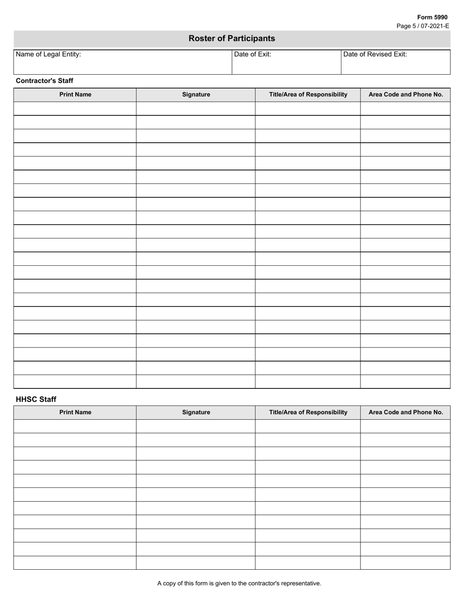 Form 5990 Download Fillable PDF or Fill Online Contract Monitoring Exit ...