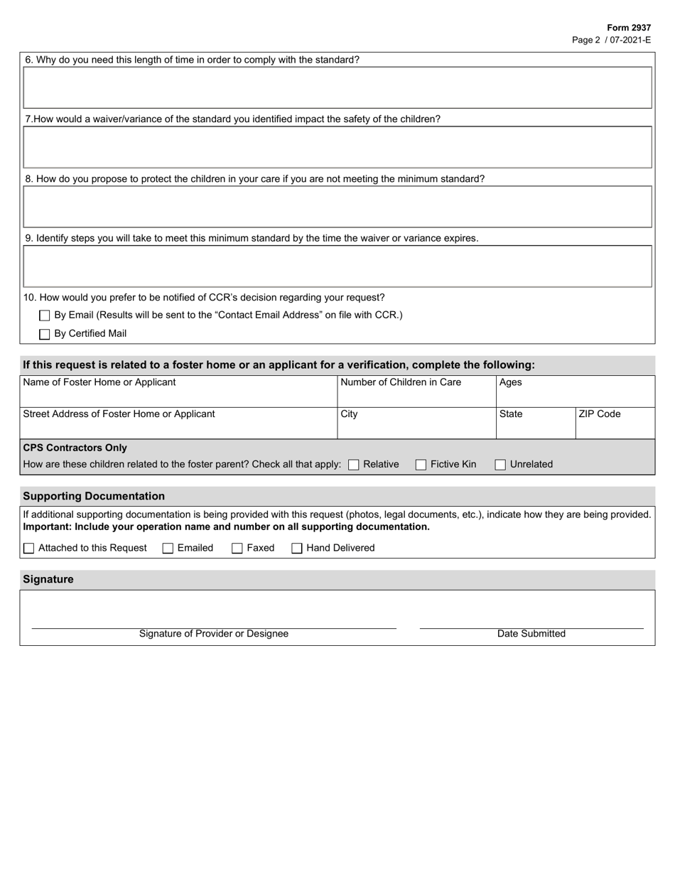 Form 2937 Download Fillable PDF or Fill Online Child Care Regulation ...