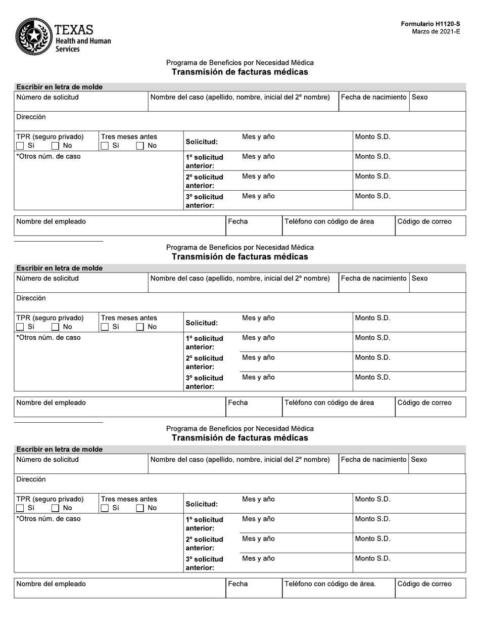 Formulario H1120-S Transmision De Facturas Medicas - Texas (Spanish), Page 1