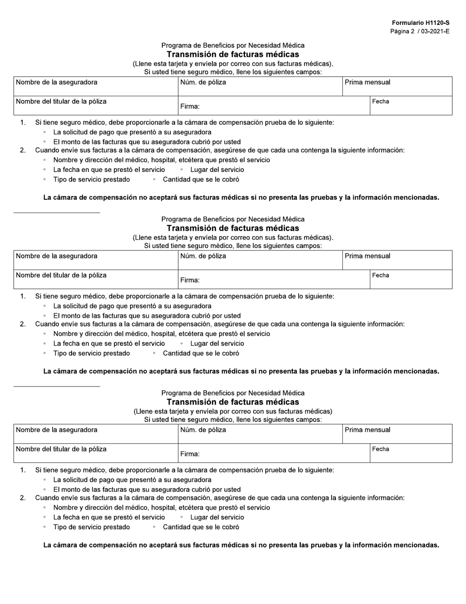 Formulario H1120-S Transmision De Facturas Medicas - Texas (Spanish), Page 2