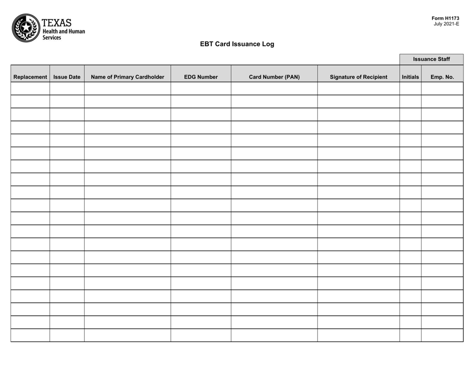 Form H1173 Ebt Card Issuance Log - Texas, Page 1