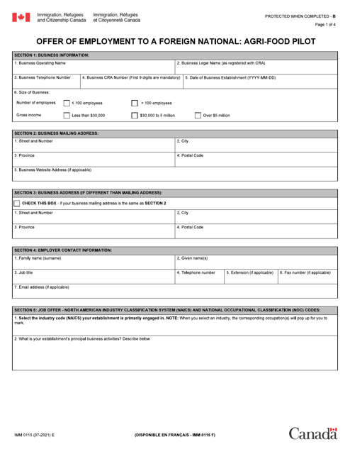 Form IMM0115  Printable Pdf