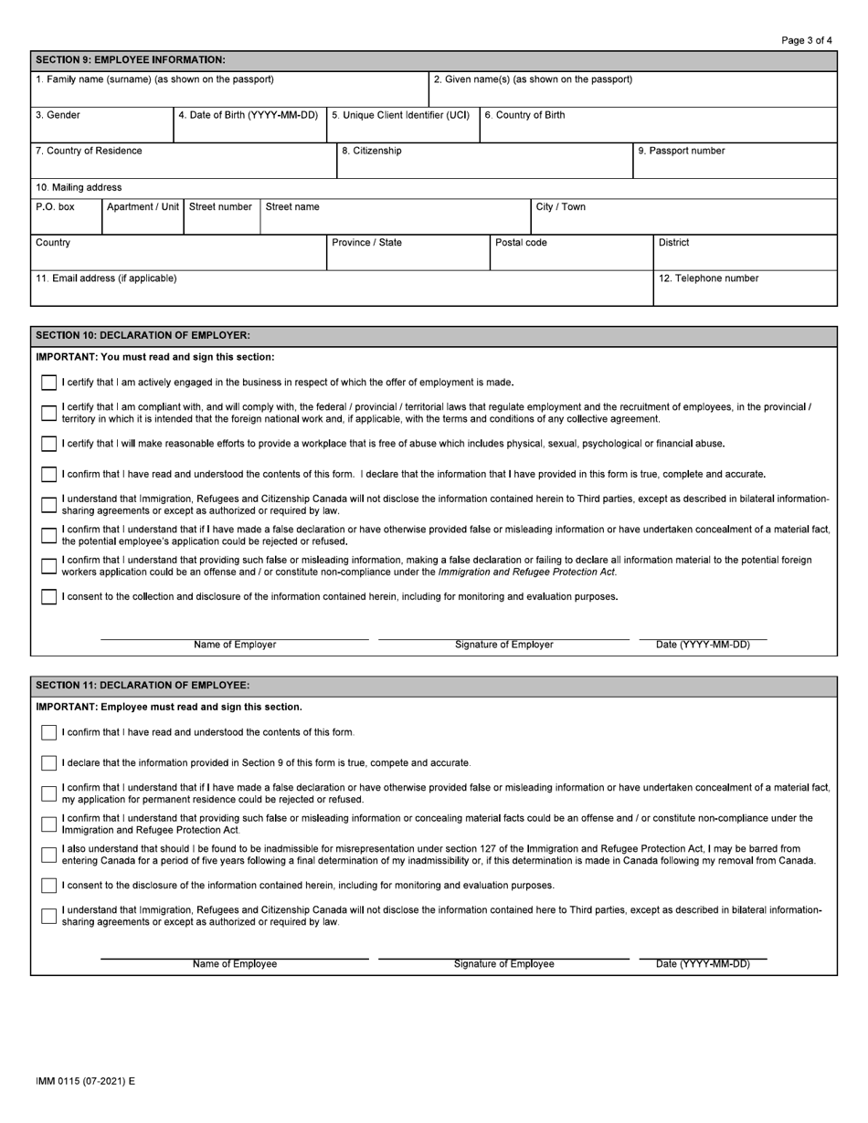 Form IMM0115 Offer of Employment to a Foreign National: Agri-Food Pilot - Canada, Page 3